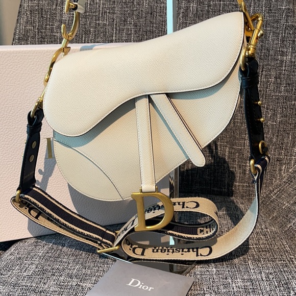 Christian Dior Medium Saddle White Bag / ADJUSTABLE SHOULDER STRAP WITH RING NEW - Picture 5 of 8